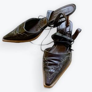 Chocolate Brown Ankle Wrap Western Sexy Boho Sandals by Jorge-Juan ~ 40.5